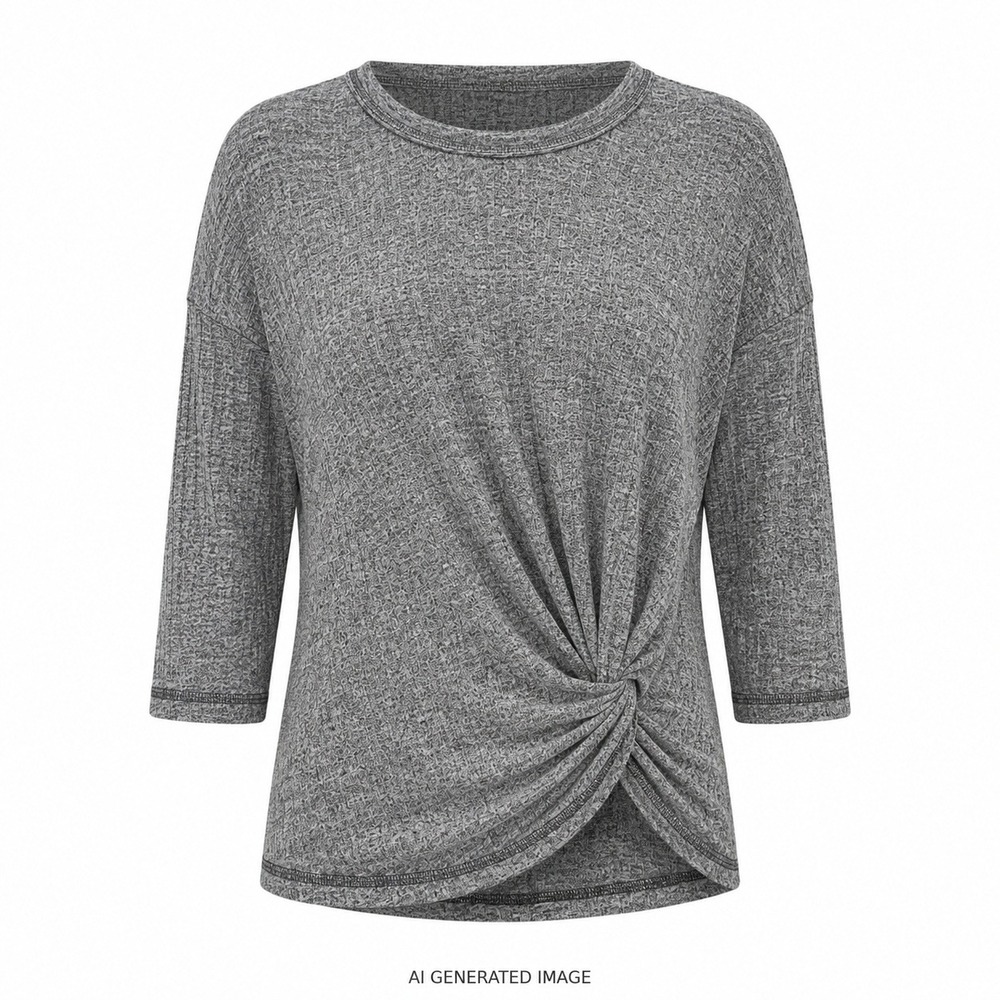 Anthropologie Women's M Grey Ribbed Knit Twist Front Long Sleeve Top